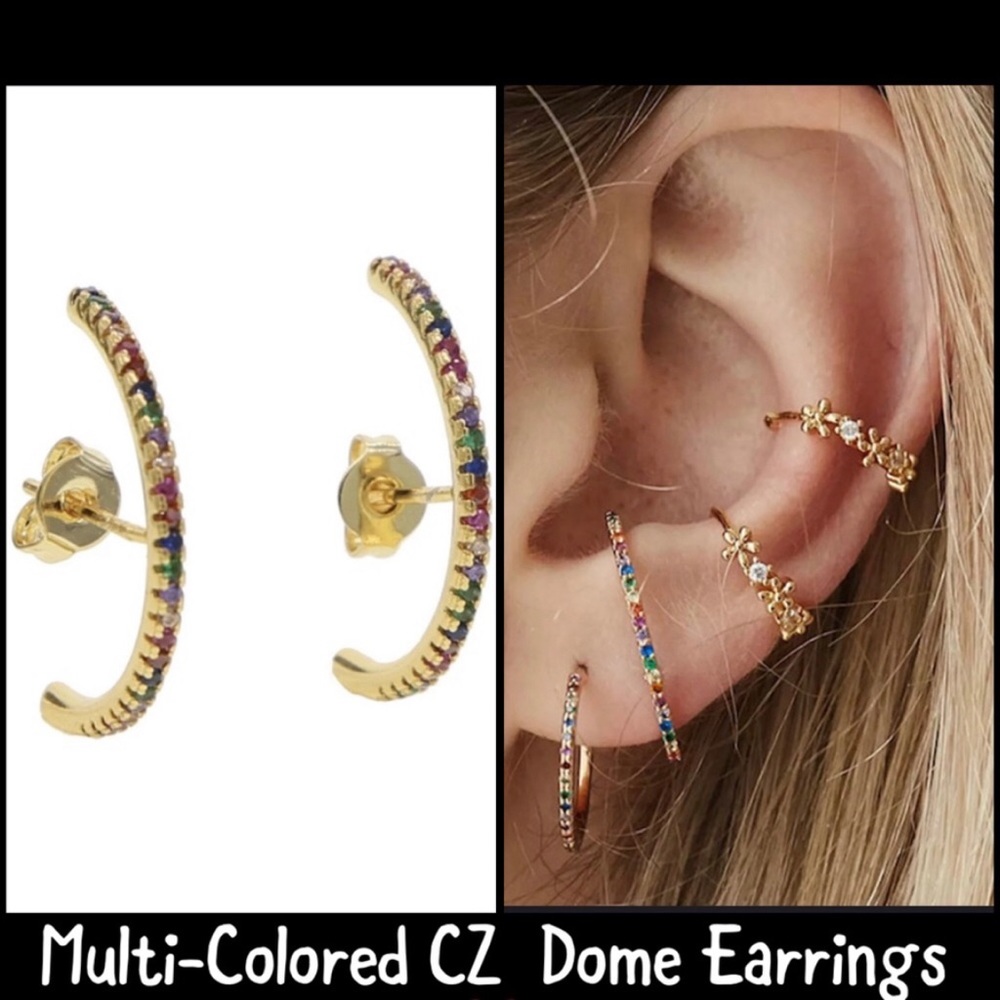 Multi-Colored Cubic Zirconia Dome Earrings-NWT-Boutique